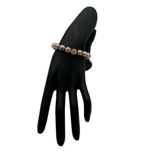 Gold-Tone Beaded Stretch Bracelet With Rhinestone Accents
